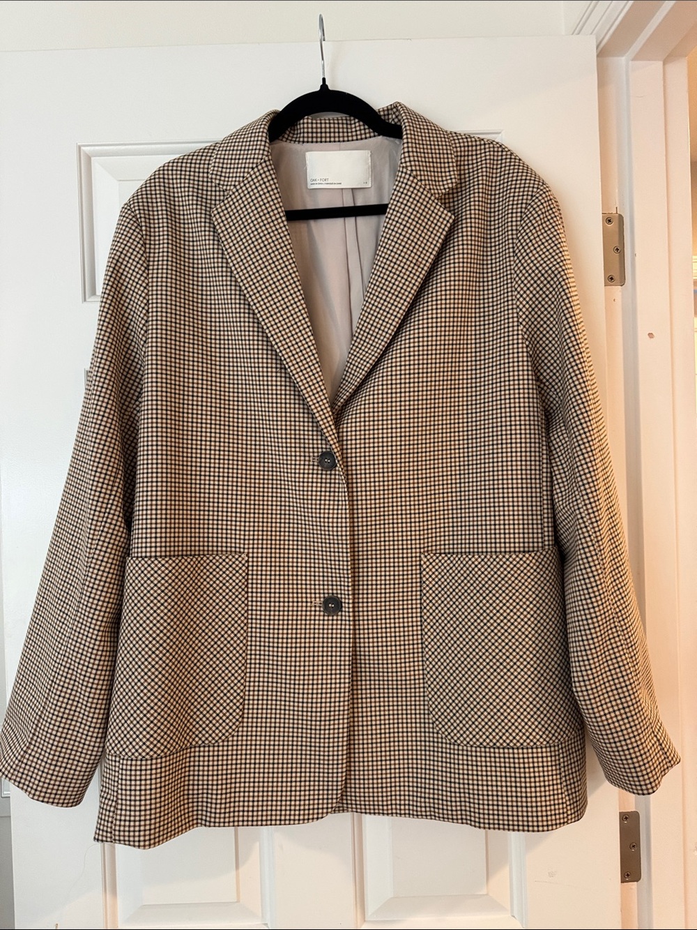 OAK + FORT Tan & Black Checked Blazer Jacket
